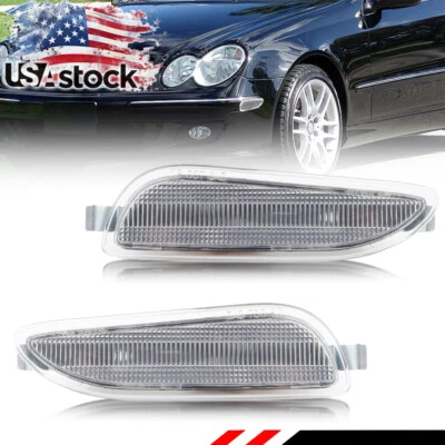 2X Clear Lens Front Bumper Side Marker Lights For 2003-2009 W209 Mercedes CLK - Image 1 of 4