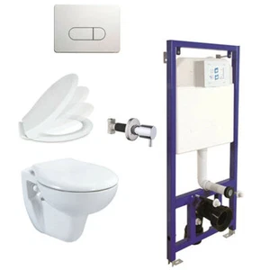 Belvit Wand Hänge WC Weiß Vorwandelement Betätigungsplatte Softclose Deckel Set - Bild 1 von 10