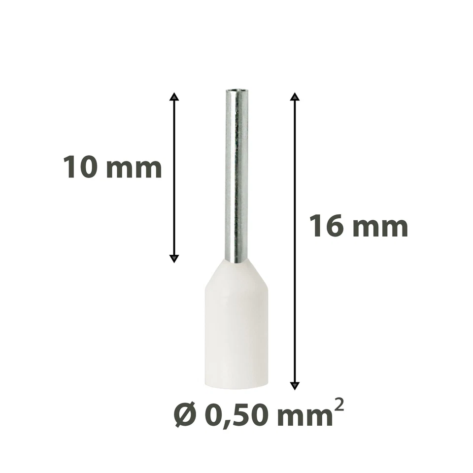 PROELEKTRO Aderendhülsen 0,50mm² weiß isoliert Hülse 10mm Gesamtlänge 16mm
