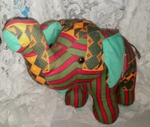SUGARLOAF CREATIONS Multicolor African Fabric Plush Elephant  - Picture 1 of 5