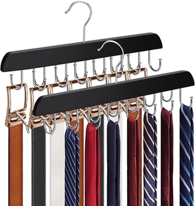 2 Pack Belt Hangers, Black Wooden Belt Organizer for Closet, 360° Rotating Tie - Picture 1 of 12