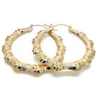 14k Gold Plated 60 Mm Bamboo Hoop Earrings With Snap In Closing M139