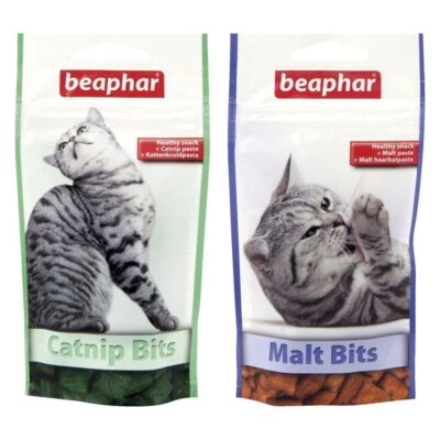 Beaphar Cat Treat Catnip Hairball Malt Bits 75 Treats Filled with Tasty Paste - Image 1 of 4