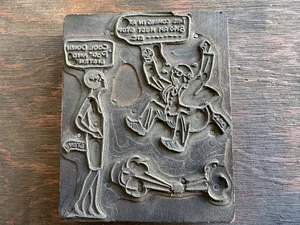 Antique letterpress Printing Block Fun cartoon illustration about being on time - Picture 1 of 8