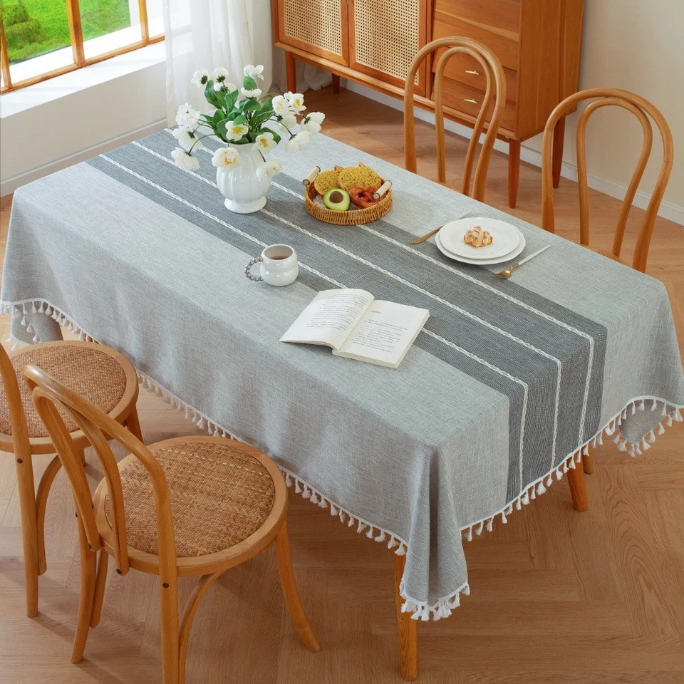 Nordic Striped Grey Brown Tablecloth Square Rectangular Dining Table Cover Gift - Image 1 of 4