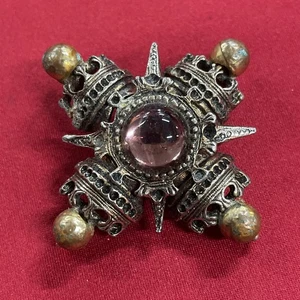 Vintage Brosche rosa Edelstein Malteserkreuz Anstecknadel - Bild 1 von 2
