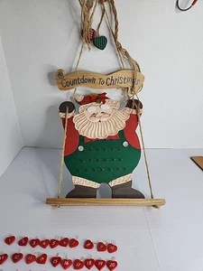 Vintage Wooden Santa Advent Calendar Countdown to Christmas Wall Hanging 17” - Picture 1 of 11