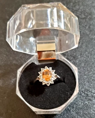 Anel de ouro branco 14 quilates topázio laranja tamanho 7 - Imagem 1 de 4