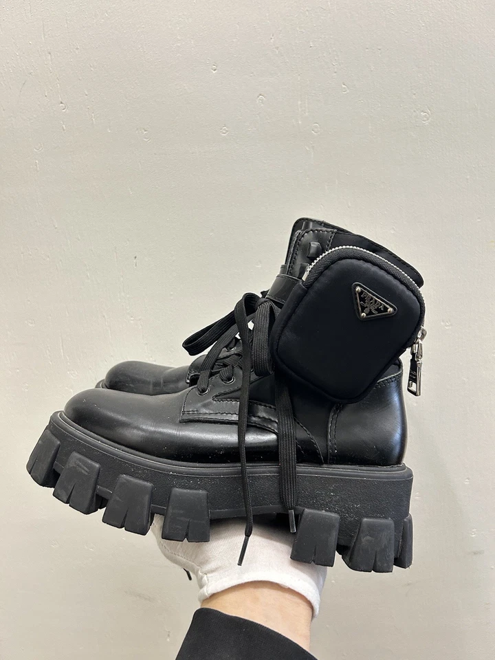 Prada черный кожаный боя монолит нейлона кроссовок ботинки размер 36 ЕС 6 США X1 - Изображение 1 из 4