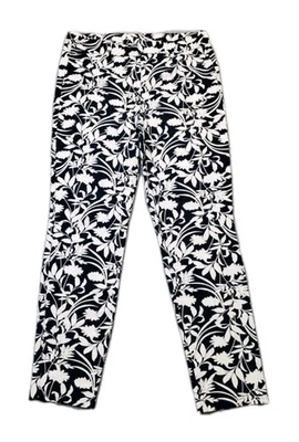 Pantalones ajustados Pixie de tiro alto azul marino antiguos talla 8 florales azul marino blanco femenino Foto 1 de 4