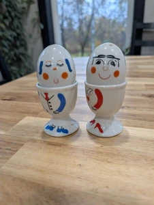 Vintage Anthropomorphic Egg Cups With Salt And Pepper Couple - Picture 1 of 3