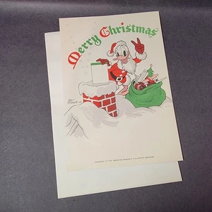 Seltene Walt Disney Weihnachtskarte mit Donald Duck als Weihnachtsmann amerikanische Frau PA - Bild 1 von 5