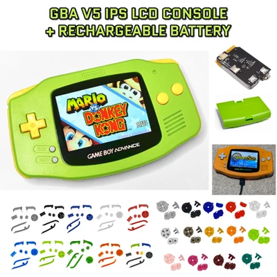 Nintendo Game Boy Advance GBA V5 IPS LCD Green USB-C Rechargeable Battery - Image 1 of 4