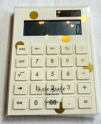 KATE SPADE GOLD DOT CALCULATOR SOLAR  KEYS FULL SCREEN 5 1/2" X 4 1/4" NWT - Image 1 of 2