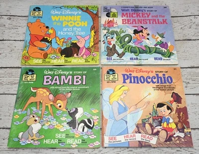 Lot of 4 Vintage SEE HEAR READ Walt Disney's Books & Records 33 1/3 RPM Foto 1 de 4