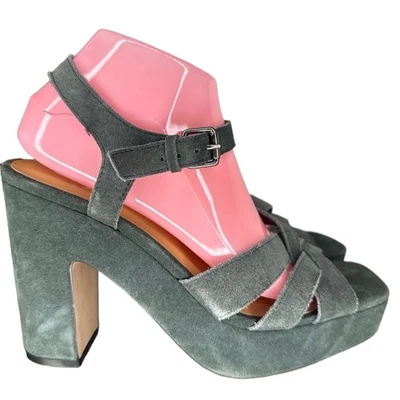 Espléndida sandalia con plataforma y correa en el tobillo 8,5 gruesa años 70 boho verde piper Foto 1 de 4