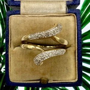 Vintage Solid 9k Yellow Gold and Diamond Crossover Stacking Rings (2), Size 9.75 - Picture 1 of 8