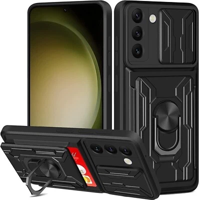 Funda de teléfono para Samsung Galaxy S23+ con cubierta de lente, ranura para tarjeta, soporte para anillo Foto 1 de 4