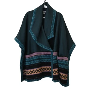 Missoni Poncho Coat Size 4 Green Tribal Collared Virgin Wool Knit Cape Shawl - Picture 1 of 12