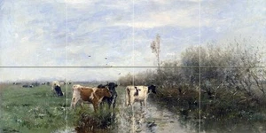 Cows in a meadow W. Maris Tile Mural Kitchen Bathroom Backsplash Marble Ceramic - Picture 1 of 12