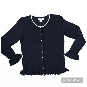 Cárdigan Melrose Chic Nueva York Suéter L Perla Botones Volantes Manga de Campana Tejido - Imagen 1 de 12