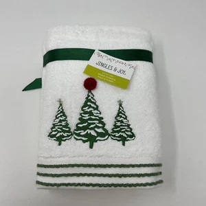 Jingles & Joy Christmas Trees Holiday Hand Towels Set of 2 White/Green - Picture 1 of 6