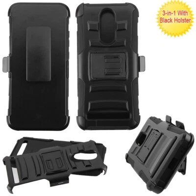 For MICROMAX / T55 Hybrid Armor Belt Clip Holster Hard Rugged Case Cover BLACK - Image 1 of 4