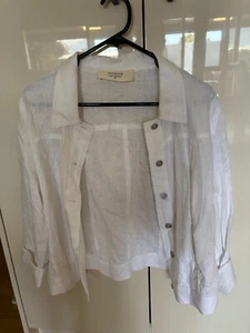 Jacqui E White Linen Cropped Jacket Size 10 - Picture 1 of 3