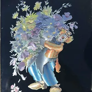 metelic gerahmtes Bild eines Clowns mit Blumen - Bild 1 von 3