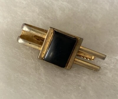 "Clip de corbata vintage de ónix negro imitación tono dorado Speidel para hombre - Hecho en EE. UU. 1,75""" Foto 1 de 4