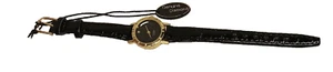 RELOJ DE MUJER - TONO DORADO - CORREA DE CUERO SINTÉTICO NEGRO - ACENTO DIAMANTE - NUEVO - Imagen 1 de 5