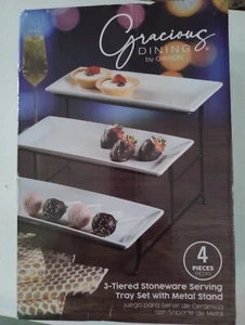 Gracious Dining Serving Tray Set, 4-pc, stoneware (NEW), 3-tier - Picture 1 of 4