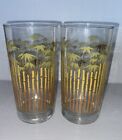 Set of 4 MCM Bamboo Tiki Style drinking glasses Retro Green / Yellow EC 12oz