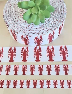 5/8, 7/8 & 1.5" (1 YD) Crawfish Grosgrain Ribbon Crawdaddy Lobster Mardi Gras - Picture 1 of 1