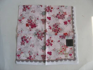 NIP ANNA SUI White Pink Rose Cotton Scarf Scarves Pocket Square  19" X 19.5" - Picture 1 of 9