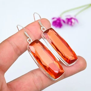 Honey Topaz Gemstone 925 Sterling Silver Handcrafted Trendy Boho Hoop Earrings - Picture 1 of 5