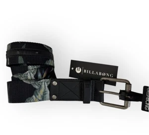 BILLABONG Herren Gürtel Tropical Leaves Schwarz Silber Schnalle 1,5" Breit Neu Größe XL - Bild 1 von 10