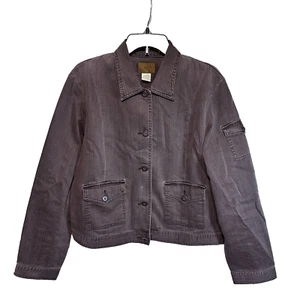 St. John's Bay Textured Jacket Burgundy Sz XL Ribbed Stretch 100% Cotton Utility - Picture 1 of 13