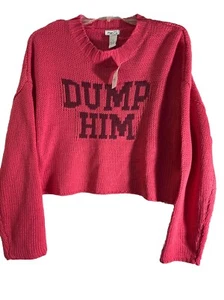 Rue21 Women’s Dump Him Hot Pink Long Sleeve Sweater Size XL Oversized - Picture 1 of 9