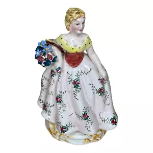 Statuina ceramica porcellana vintage Made in Italy abito floreale e cesto 8,75" usata in ottime condizioni - Foto 1 di 9