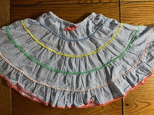 Mini Boden Striped Pom Pom Twirl Skirt Girls Drawstring Size 3-4 - Picture 1 of 4