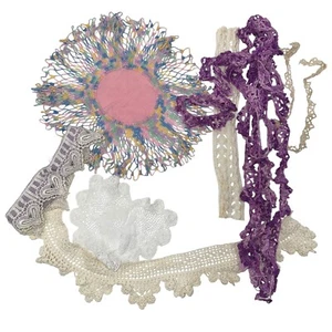 Vintage Lot of Hand Crocheted Small Doilies Pieces Trims Various Shapes & Sizes - Picture 1 of 21
