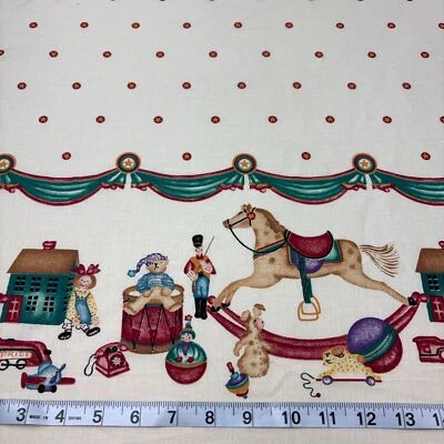 Vtg Daisy Kingdom Fabric Double Border 1 yard x 44" Wide Holiday Horse Teddy - Image 1 of 4