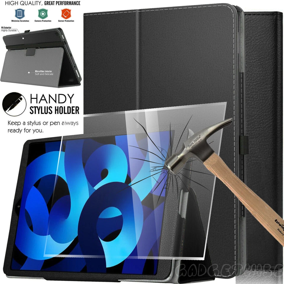 Flip Smart Stand Case + Tempered Glass 2022 For iPad Air 5 5th Generation 10.9" - Image 1 of 1
