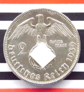 GERMAN 2 REICHSMARK 1939 A Hindenburg SWASTIKA Silver Coin 3rd WW2 RARE Mark UNC - Picture 1 of 7