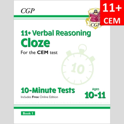 11 Plus Year 6 CEM  Verbal Reasoning Cloze 10 Minute Test with Answer Book 1 CGP - Image 1 of 4