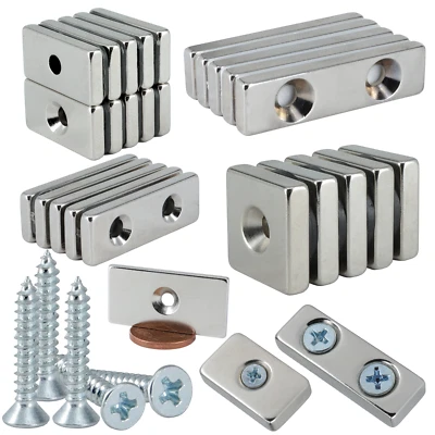 Neodym Magnete Mit Loch Bohrung Senkung Magnet Quader Quadermagnet Extra Stark - Bild 1 von 4