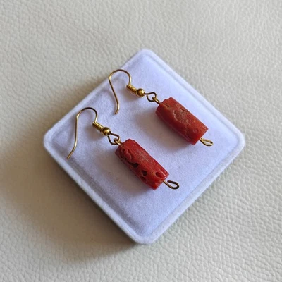 Pendiente de piedras preciosas de coral vintage Italia pendiente de coral coral natural hecho a mano pendiente Foto 1 de 4