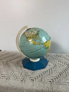 🍊Vintage 1960s J Chein & Co Small Tin Rotating World Globe w/ Blue Base! - Picture 1 of 7