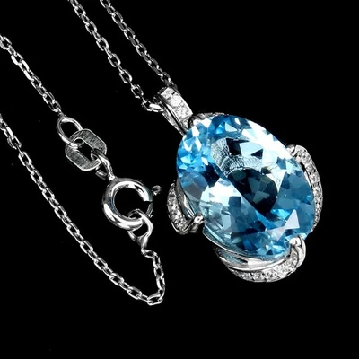 Collana in argento sterling 925 ovale topazio blu cielo 14x10 mm zirconi... - Immagine 1 di 4